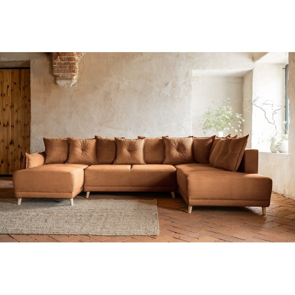 Tellisevärvi velvetist nurgadiivanvoodi (parem nurk/"U") Lazy Lukka - Miuform-image-1