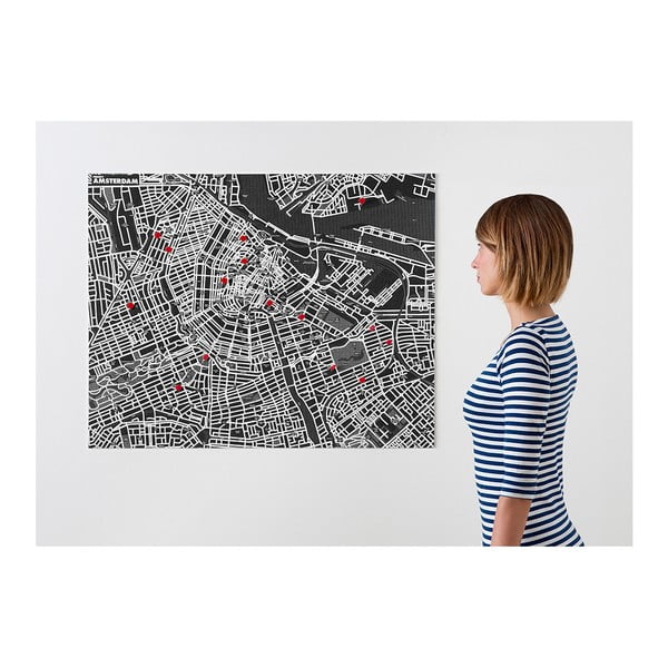 Černá nástěnná mapa Palomar Pin Amsterdam
