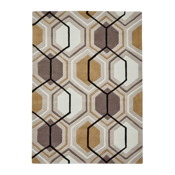 Béžový ručně tuftovaný koberec Think Rugs Hong Kong Hexagon Beige & Yellow, 120 x 170 cm