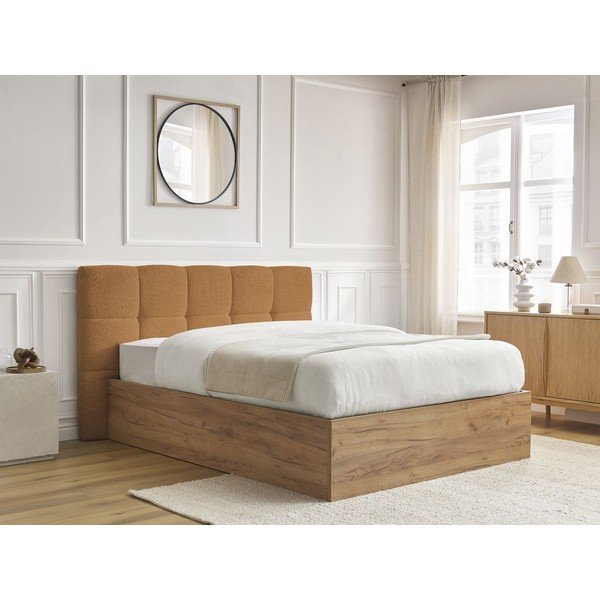 Ookerkollane polsterdatud polsterdatud/puitlaastplaadist kaheinimesevoodi panipaigaga ja liistudest raamiga 160x200 cm Kumo - Bobochic Paris-image-2