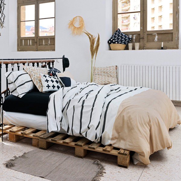 Must-valge/pruun puuvillane tekikott 140x200 cm Blush sand – Blanc-image-1
