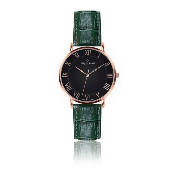 Pánské hodinky s tmavě zeleným páskem z pravé kůže Frederic Graff Rose Dom Croco Dark Green