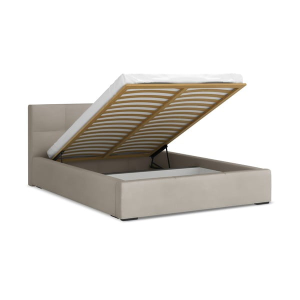 Hall sametist polsterdatud kaheinimesevoodi panipaigaga, koos liistudega 140x200 cm Hiko – Makamii-image-1