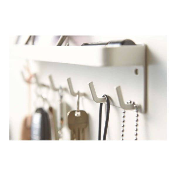 Valge seinale paigaldatav võtmehoidja koos riiuliga Smart - YAMAZAKI-image-2