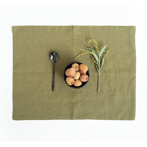 Oliivroheline linasest riidest taldrik, 35 x 45 cm - Linen Tales