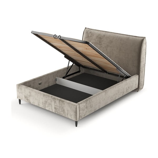 Beež polsterdatud kaheinimesevoodi koos voodipõhja ja panipaigaga 160x200cm Shell - Maison de Rêve-image-4