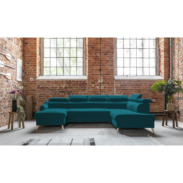 Türkiissinine sametist U-kujuline nurgadiivan (parem nurk) Sweet Harmony - Miuform-image-1