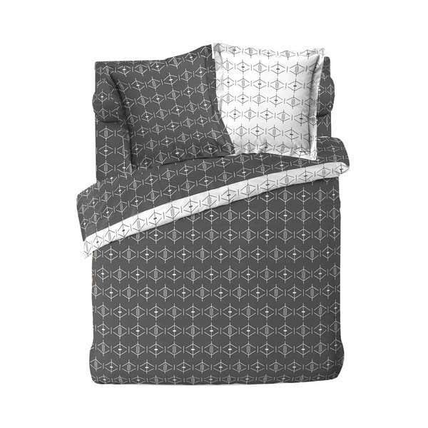 Valge-tumehall puuvillane voodipesu kahekohalisele voodile 240x220 cm Aristide - douceur d'intérieur