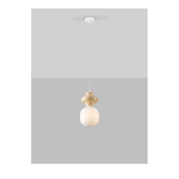 Valge/kreemikas keraamiline ripplamp klaasist varjuga, ø 18 cm Clio - Nova Luce-image-4