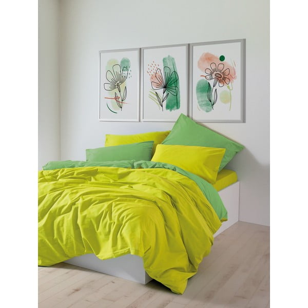 Kollane-roheline Renforcé puuvillast 4-osaline pikendatud voodipesu komplekt 200x220 cm Sage - Mijolnir-image-2