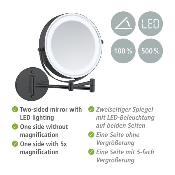 Kosmeetiline peegel valgustuse/suurendusega (5x suurendus) ø 25,5 cm Lumi - Wenko-image-4