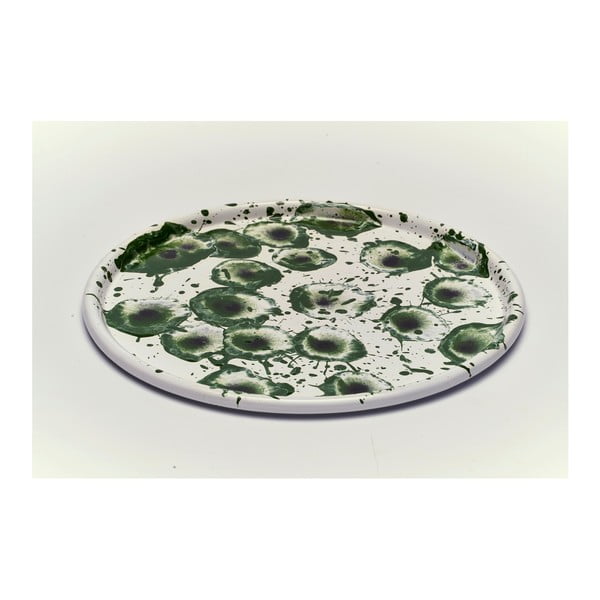 Zelenobílý smaltovaný talíř Kapka Floral Madness, Ø 28 cm