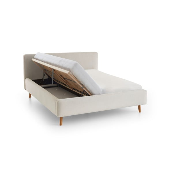 Kreem polsterdatud kaheinimesevoodi koos voodipõhja ja panipaigaga 180x200 cm Mattis – Meise Möbel-image-3