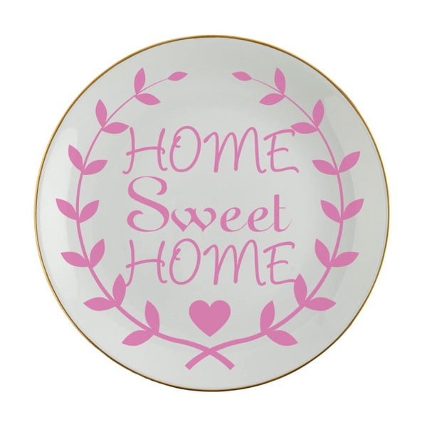 Růžovobílý porcelánový talíř Vivas Home Sweet Home, Ø 23 cm