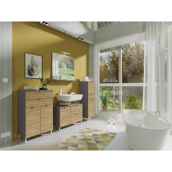 Hall kõrge vannitoakapp tammepuust 34x120 cm Mauresa - Germania-image-4