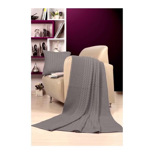Set šedého přehozu a polštáře Kate Louise Tricot Blanket Set Sultan