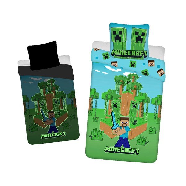 Puuvillane laste voodipesu helendava efektiga üheinimesevoodile 140x200 cm Minecraft "Jungle Fight" - Jerry Fabrics