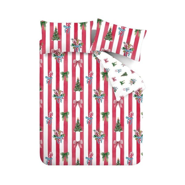 Punane/valge voodipesu kaheinimesevoodile 200x200 cm Christmas Stripe - Catherine Lansfield