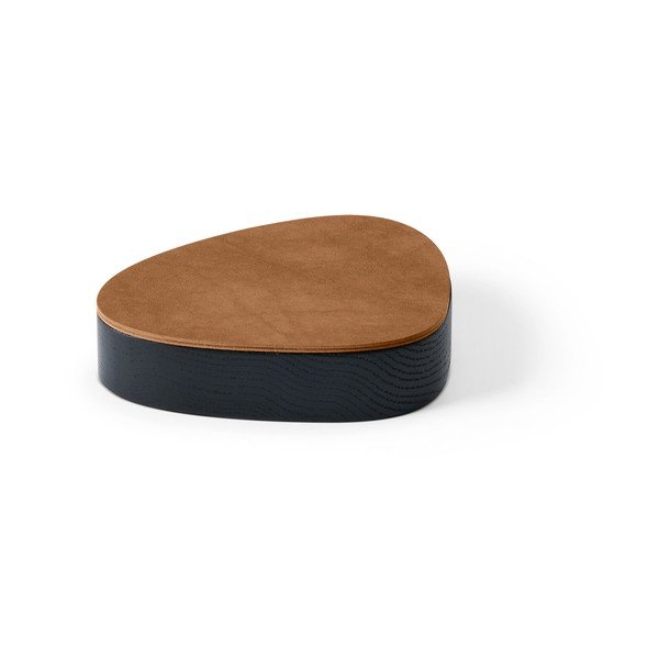 Must puidust/öko-nahast dekoratiivne hoiukarp koos kaanega 14x12,5x3,5 cm Curve Nupo - LIND DNA