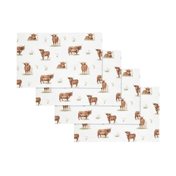 Puuvillased laualinad 4tk komplektis 30x46 cm Angus Highland Cow - Catherine Lansfield