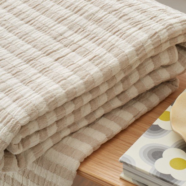 Puuvillane tekk naturaalses värvitoonis 150x200 cm Cotton Muslin Stripe - Bianca-image-2