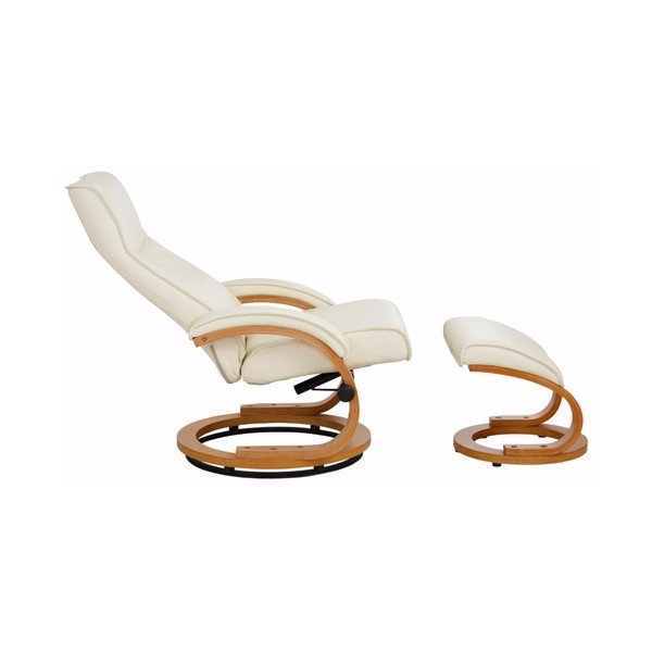 Set krémového  koženého polohovacího křesla a podnožky Støraa Rika-image-2