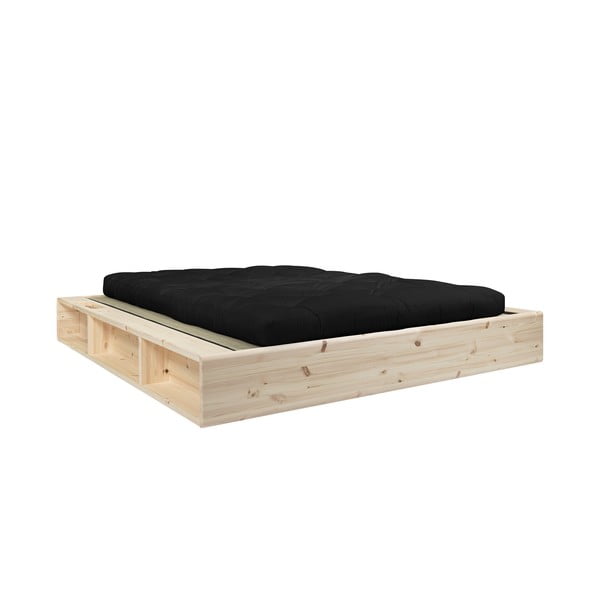 Dvoulůžková postel z masivního dřeva s černým futonem Double Latex a tatami Karup Design Ziggy, 140 x 200 cm