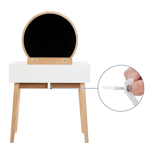 Puidust garderoobilaud koos peegli, tugitooli ja kahe sahtliga. - Songmics-image-2