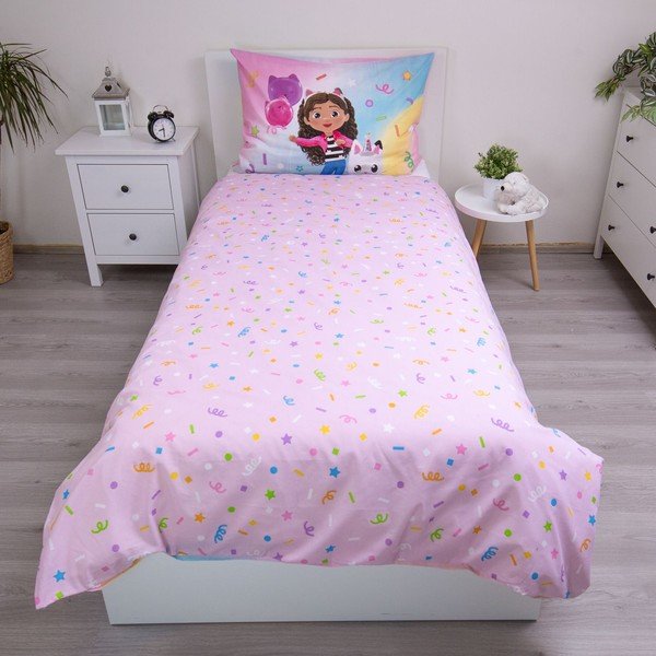 Roosa puuvillane laste voodipesu üheinimesevoodile 140x200 cm Gabby's Dollhouse "Rainbow" - Jerry Fabrics-image-3