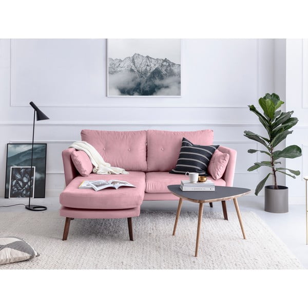 Světle růžová třímístná pohovka Mazzini Sofas Elena, s lenoškou na levém rohu-image-1