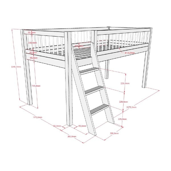 Valge pöögipuidust tõstetud lastevoodi 90x200 cm Forrest - Vipack-image-3