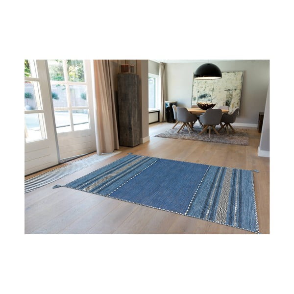 Modrý ručně vyráběný bavlněný koberec Arte Espina Navarro 2915, 130 x 190 cm