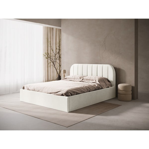 Kreemikas polsterdatud kaheinimesevoodi panipaigaga/ilma peatsita, koos raamiga 200x200 cm Susan – Micadoni-image-1