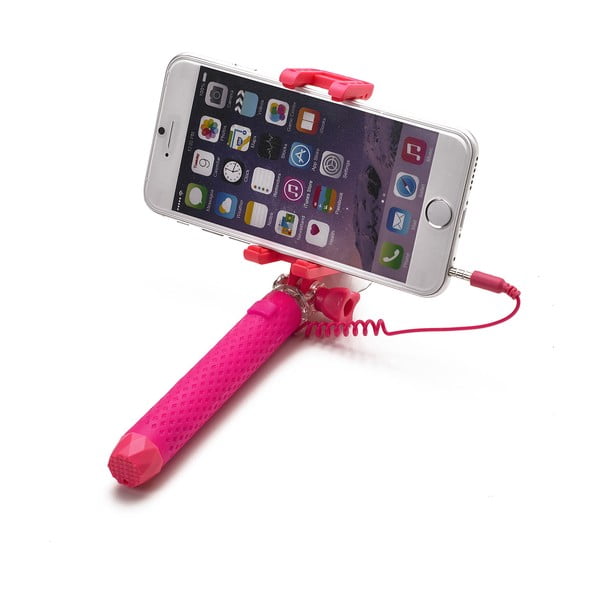Růžová selfie tyč Celly Mini selfie, spoušť přes 3.5mm jack