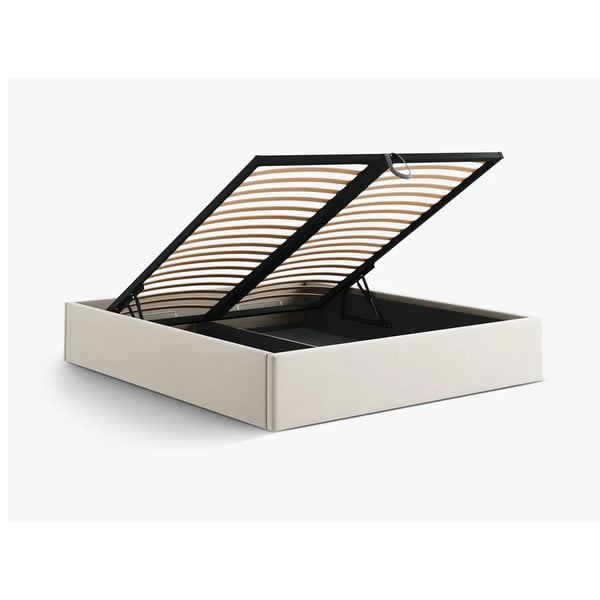 Beež polsterdatud kaheinimesevoodi panipaigaga/ilma peatsita, koos raamiga 160x200 cm Susan – Micadoni-image-3