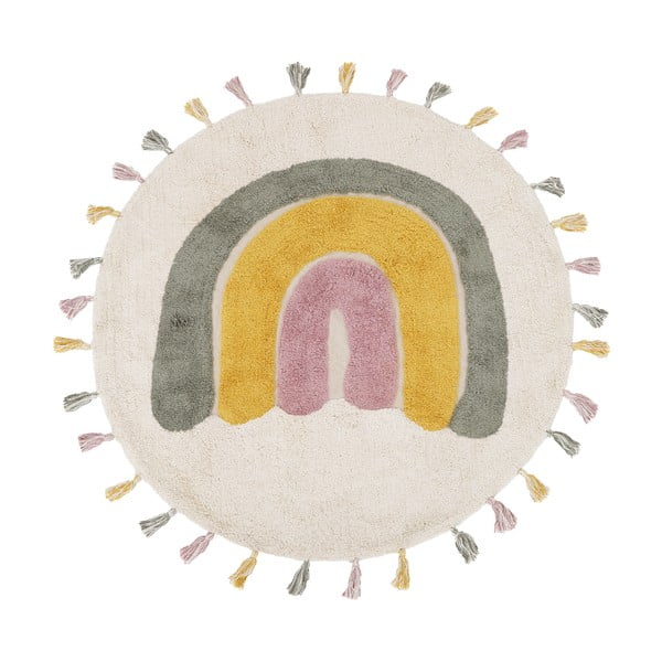 Kreem käsitsi kootud puuvillane pestav laste vaip ø110 cm Rainbow Moss - Nattiot