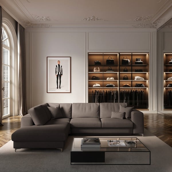 Taupe sametist panipaigaga nurgadiivanvoodi (vasak nurk/L-kujuline) Rene - Rodier-image-1