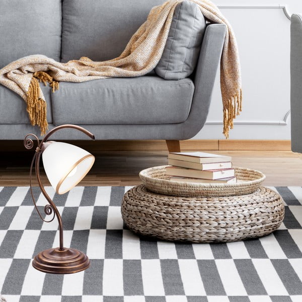 Valge-pruun lauavalgusti klaasist varjuga (kõrgus 39 cm) Retro Ii - LAMKUR-image-1