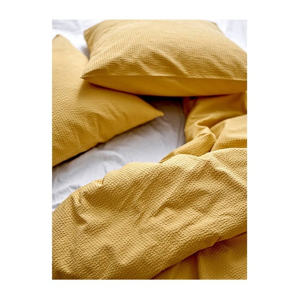 Kollane orgaaniline puuvillane voodipesu 200x140 cm Wave Straw - Södahl-image-1