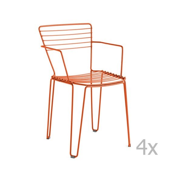 Sada 4 oranžových zahradních židlí s područkami Isimar Menorca