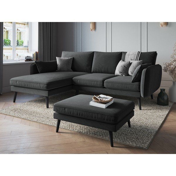 Tumehall mustade jalgadega sametne nurgadiivan , vasakpoolne nurk Lento - Kooko Home-image-1