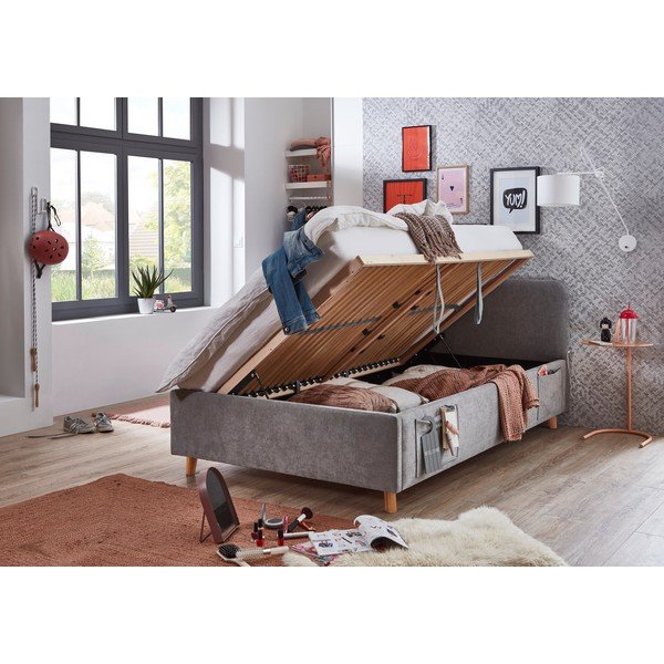 Hall lastevoodi panipaigaga ja liistudest raamiga 120x200 cm Cosy - Meise Möbel-image-2