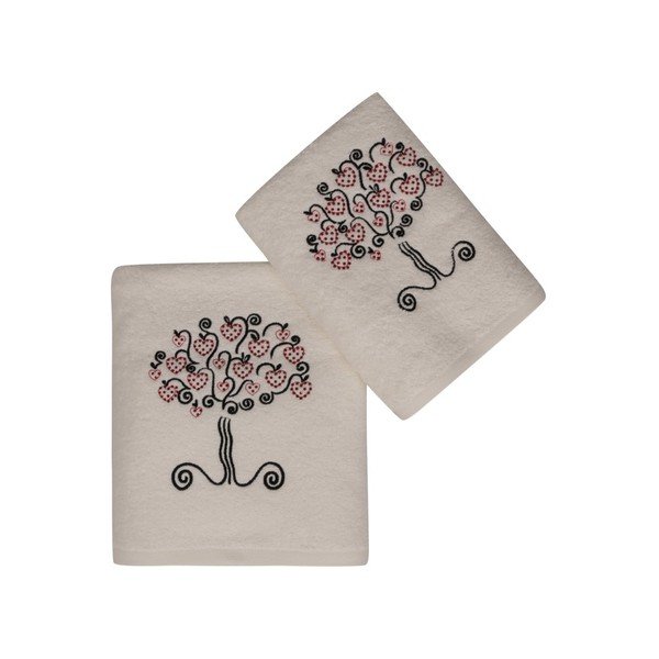 Set bílého ručníku a bílé osušky s barevným detailem Arbre-image-2