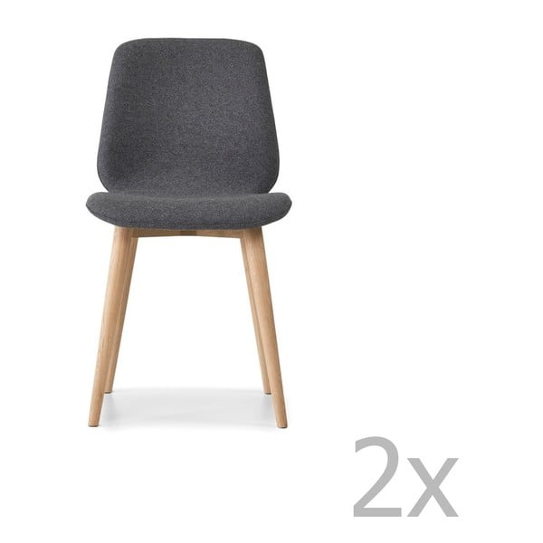 Sada 2 šedých jídelních židlí s nohami z masivního dubového dřeva WOOD AND VISION Cut