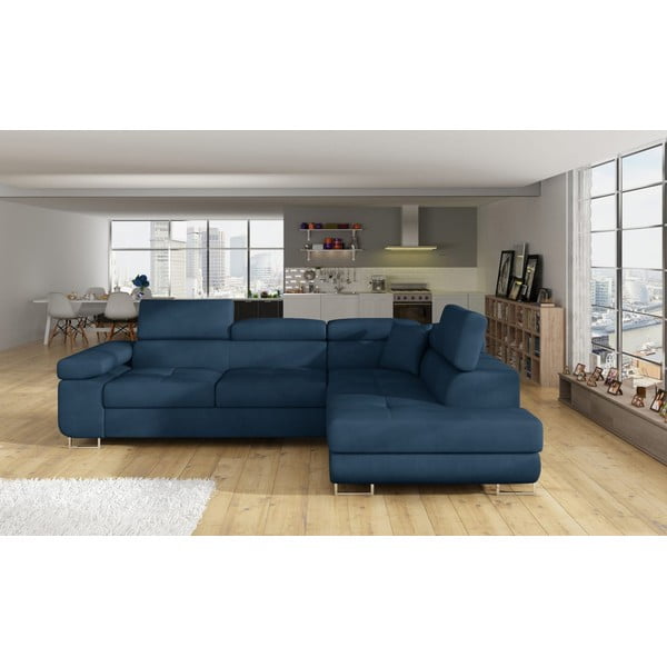 Sinine sametist nurgadiivan, muudetav / koos panipaigaga, parem nurk Anton – ELTAP-image-1