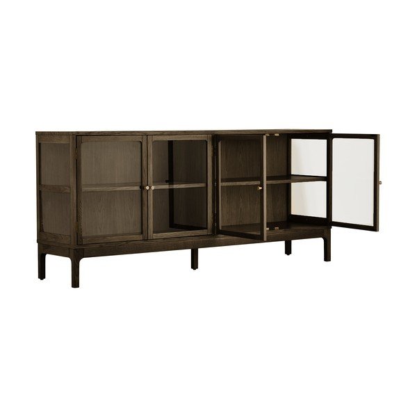 Tumepruun vitriinkapp tammepuust dekooriga 180x80x40 cm Zamora - House Nordic-image-3
