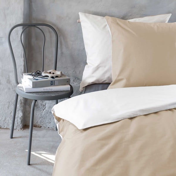 Valge-beež laiendatud puuvill-perkalist voodipesu üheinimesevoodile 140x220 cm Shades - Mette Ditmer Denmark-image-1