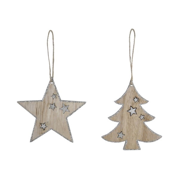 Sada 2 závěsných vánočních dekorací ve tvaru hvězdy a stromku Ego dekor