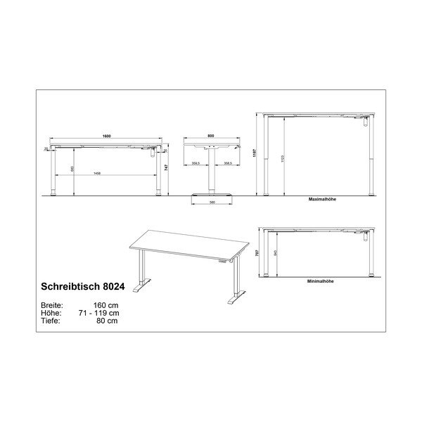 Reguleeritav töölaud elektriliselt reguleeritava kõrguse ja tammepuust pealispinnaga 80x160 cm Boras - Germania-image-3