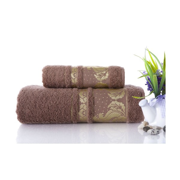 Set dvou ručníků Antik Gold Light Brown, 70x140 a 50x90 cm